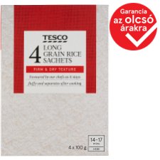 Tesco "A" minőségű, hosszú szemű rizs főzőtasakban 4 x 100 g (400 g)