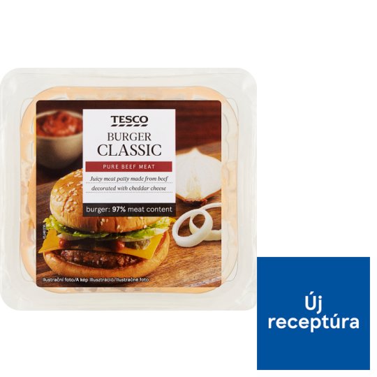 Tesco marhahúspogácsa búzalisztből készült szezámmagos hamburgerzsemlében szószokkal 127 g
