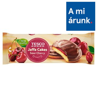 Tesco meggyízű zselével töltött, étcsokoládéval félig bevont piskótatallér 150 g