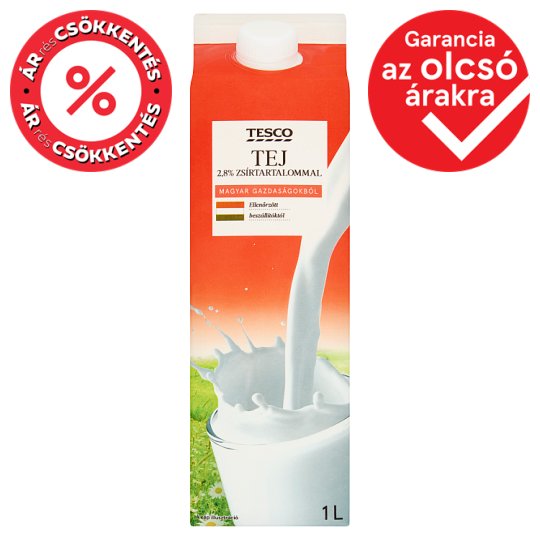 Tesco félzsíros tej 2,8% 1 l