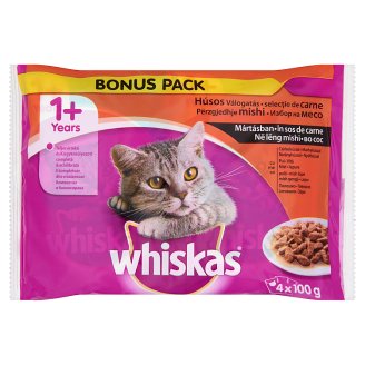 Whiskas Húsos Válogatás teljes értékű állateledel felnőtt macskák számára mártásban 4 x 100 g