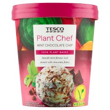 Tesco Plant Chef mentaízű jégkrém kókuszolajjal, kakaós öntettel és étcsokoládédarabokkal 500 ml