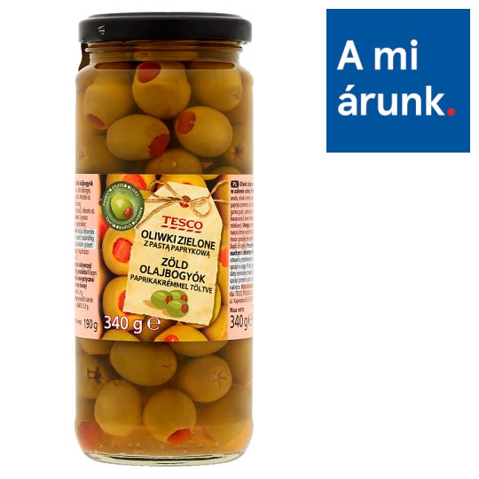 Tesco zöld olajbogyók paprikakrémmel töltve 340 g