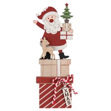 Wooden Santa with Reindeer on Gift Decoration 8,5 x 2 x 22 cm