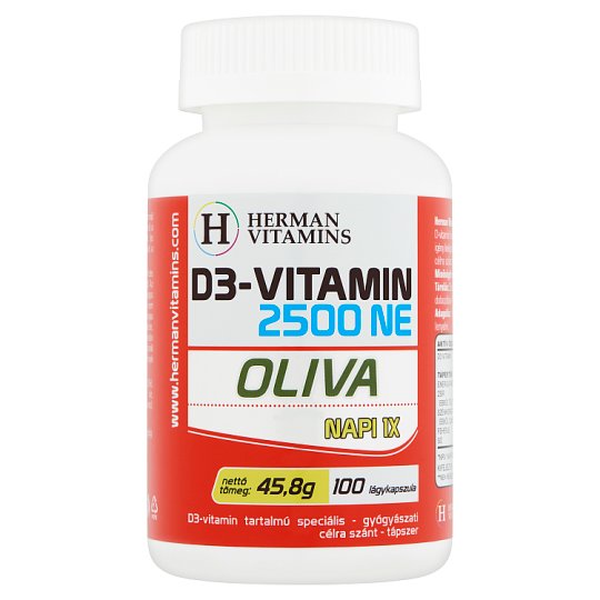 Herman Vitamins D3-vitamin 2500 NE Olíva speciális tápszer 100 db 45,8 g