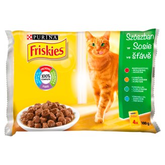 Friskies Multipack macskaeledel marhahússal, csirkével, tonhallal, tőkehallal 4 x 100 g