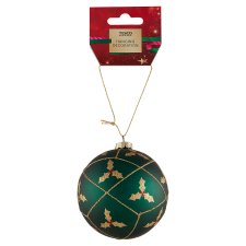 Tesco Green & Gold Holly Bauble Hanging Decorations