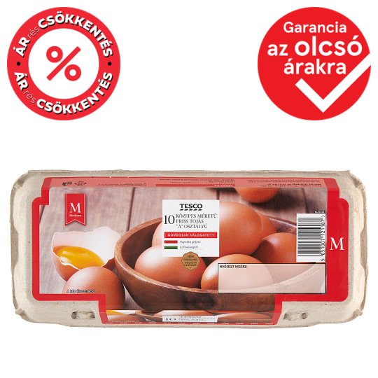 Tesco "A" osztályú közepes méretű friss tojás M 10 db