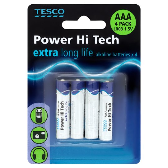 Tesco Power Hi Tech AAA LR03 Alkaline Batteries 4 pcs Tesco Online, Tesco From Home, Tesco