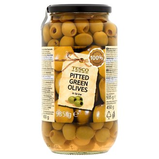 Tesco magozott zöld olajbogyó sós lében 935 g
