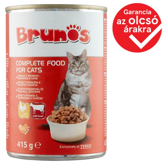 Brunos teljes értékű eledel felnőtt macskák számára, falatok baromfival és marhával szószban 415 g