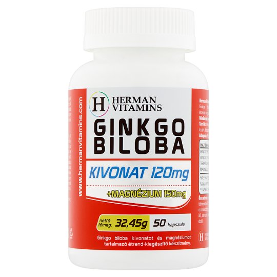 Herman Vitamins Ginkgo Biloba Kivonat 120 mg +Magnézium 150 mg étrend-kiegészítő 50 db 32,45 g