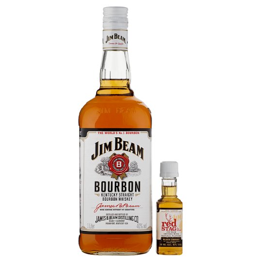 Jim Beam Bourbon Whiskey 40% 1 l + Jim Beam Red Stag Cherry Flavoured Alcoholic Drink 40% 0,05 l