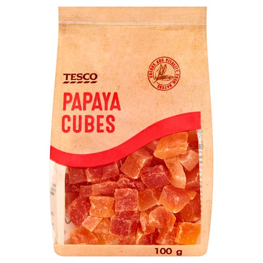 Tesco kandírozott papaya kockák 100 g