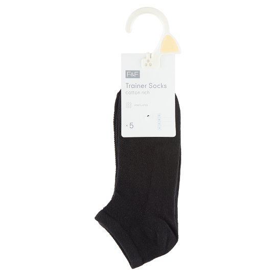 image 1 of F&F Ladies 5 Pack Black Ventilated Trainer Liner Sock, 5 pieces in a pack, M/L