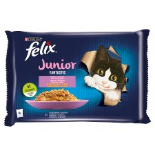 Purina Felix Fantastic Junior csirkével/lazaccal aszpikban nedves macskaeledel 4 x 85 g