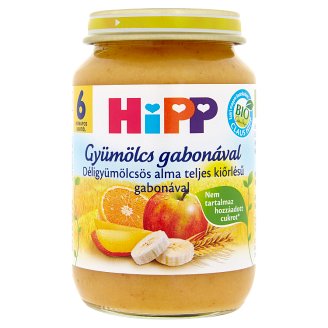 HiPP BIO tejszármazékmentes déligyümölcsös alma teljes kiőrlésű gabonával 6 hónapos kortól 190 g