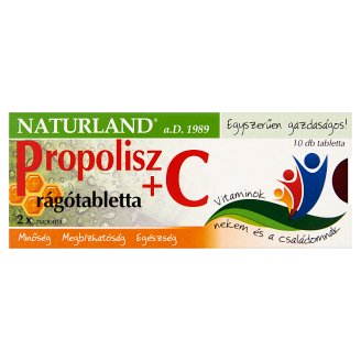 Naturland Propolisz + C méz ízű étrend-kiegészítő rágótabletta édesítőszerrel 10 db 9,50 g