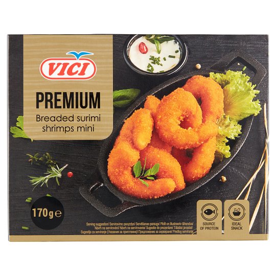 Vici Premium gyorsfagyasztott, elősütött, panírozott mini koktélrák surimiból 170 g