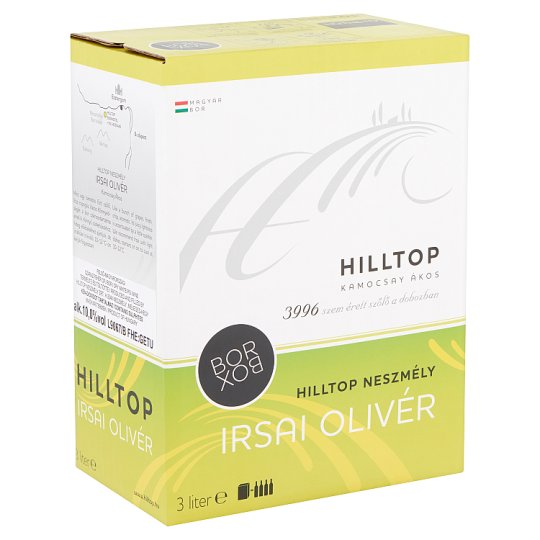 Hilltop Bor-Box Neszmély Irsai Olivér száraz fehérbor 10% 3 l