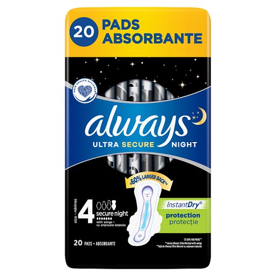 Always Ultra Secure Night (Size 4) Sanitary Towels Wings 20 Pads