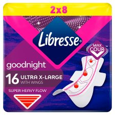 Libresse Ultra+ Goodnight Extra Large szárnyas egészségügyi betét, éjszakai használatra 16 db