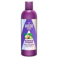 Aussie SOS Blonde & Hydrate Purple Shampoo 300ml for Bleached, Highlighted and Grey Hair