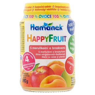 Hamánek HappyFruit alma-sárgabarack-őszibarack bébidesszert 4 hónapos kortól 190 g