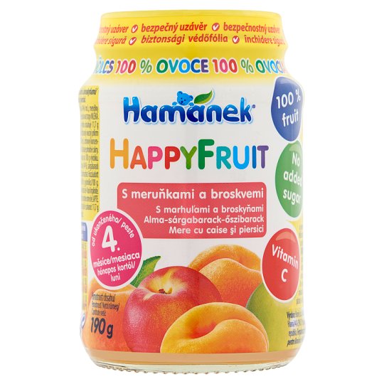 Hamánek HappyFruit alma-sárgabarack-őszibarack bébidesszert 4 hónapos kortól 190 g
