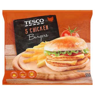 Tesco darált csirkemellhúsból formázott, készresütött, gyorsfagyasztott termék 5 db 500 g