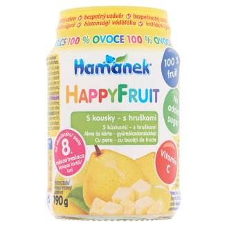 Hamé Hamánek HappyFruit alma és körte bébidesszert gyümölcsdarabokkal 8 hónapos kortól 190 g