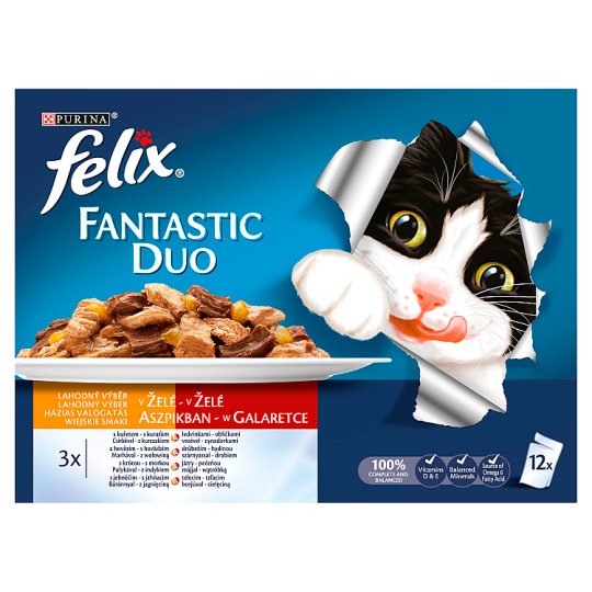 Felix Fantastic Duo Házias Válogatás állateledel macskáknak aszpikban 12 x 100 g