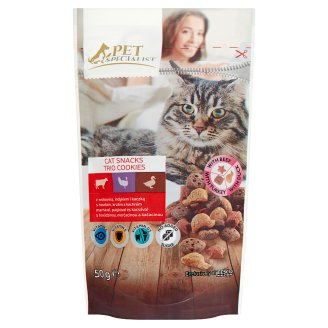 Tesco Pet Specialist ropogós falatok marhával, pulykával, kacsával kiegészítő eledel macskáknak 50 g