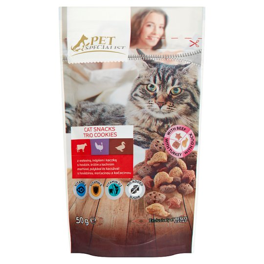 Tesco Pet Specialist ropogós falatok marhával, pulykával, kacsával kiegészítő eledel macskáknak 50 g