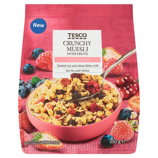 Tesco ropogós müzli árpamaláta pehellyel, aszalt és kandírozott gyümölcsökkel 350 g