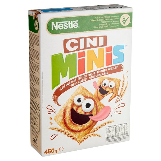 Nestlé Cini Minis ropogós, fahéjas gabonapehely teljes kiőrlésű búzával 450 g