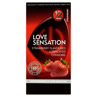 Love Sensation extra adag síkosítóval ellátott, eper ízesítésű óvszer 12 db