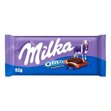 Milka Oreo Sandwich Cocoa Biscuits with Vanilla Flavored Milky Filling on Alpine Milk Chocolate 92 g