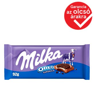 Milka & Oreo Sandwich kakaós kekszek vaníliaízű, tejes krémtöltelékkel alpesi tejcsokoládén 92 g