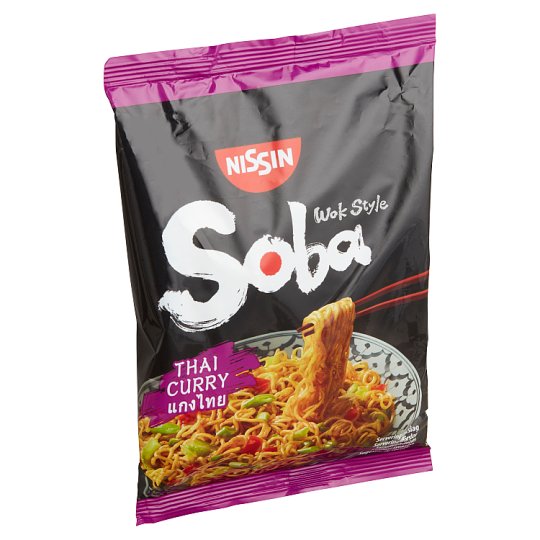 Nissin Soba Wok Style instant tészta búzalisztből thai jellegű curry ízesítő szósszal 109 g