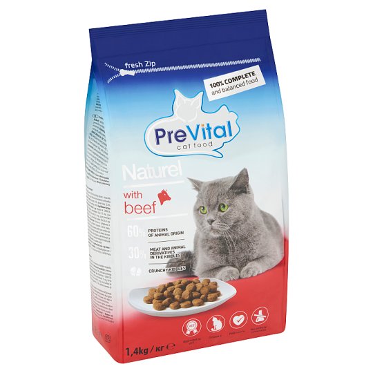 PreVital Naturel Dry Complete Pet Food for Adult Cats with Beef 1,4 kg