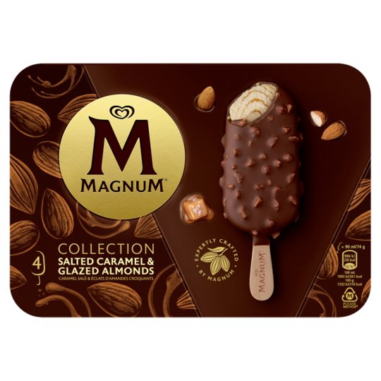 Magnum Salted Caramel & Glazed Almonds Ice Cream 4 x 90 ml - Tesco ...