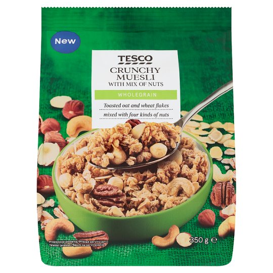 Tesco ropogós müzli árpamaláta pehellyel és diófélékkel 350 g