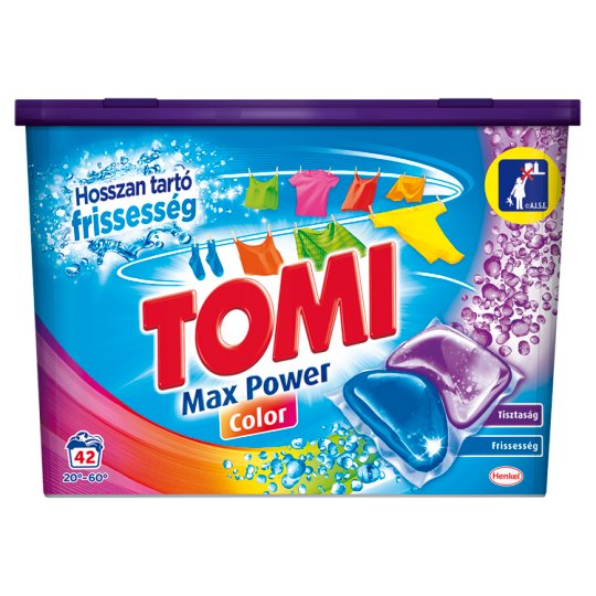 Tomi Max Power Color kétkamrás mosókapszula gépi mosáshoz, színes ruhadarabokhoz 42 mosás 840 g