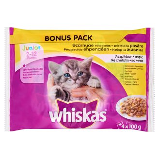 Whiskas Junior Szárnyas Válogatás teljes értékű eledel junior macskák számára aszpikban 4 x 100 g