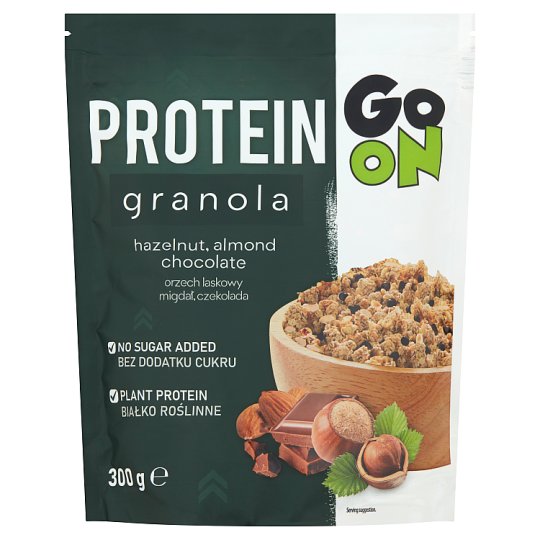 Protein Go On Granola gabonapelyhek hozzáadott fehérjével, csokoládéval, mogyoróval-mandulával 300 g