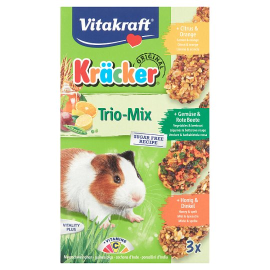 Vitakraft Kräcker Trio-Mix citrus & zöldség & méz kiegészítő eledel tengerimalacoknak 3 x 56 g
