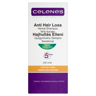 Celenes hajhullás elleni gyógynövény sampon keratinnal zsíros hajra 400 ml