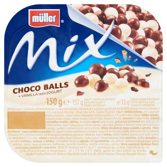 Müller Mix Choco Balls vanília ízű joghurt tej- & fehércsokoládéval bevont puffasztott rizzsel 150 g