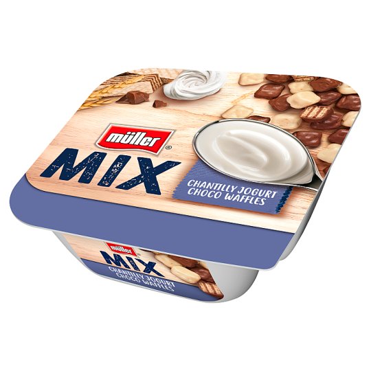 Müller Mix joghurt tej- és fehér csokoládéval bevont kakaó- és tejkrémes ostya párnácskával 130 g